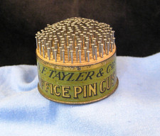 DF TAYLER OFFICE PIN CUSHION ANTIQUE SEWING NEEDLE DESK STAND HOLDER ENAMEL BOX