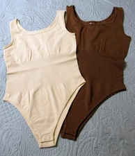 OQQ  Bodysuits Ribbed Sleeveless Tank Top Leotards sz L  1 Pack BROWN & CREAM