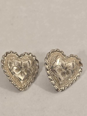 fritch bros silversmiths earrings  engraved heart earrings floral rope edge 3/4''