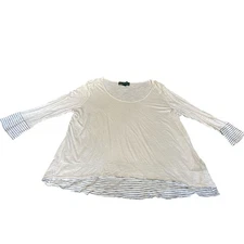 LRL Lauren Ralph Lauren Active Womens Size L Blouse Top Long Sleeve Cream Stripe