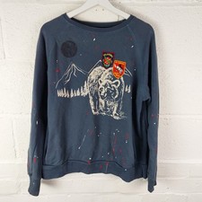 Religion Blue Bear Sweatshirt w/ Paint Splat American Patch Design - 3 / Large