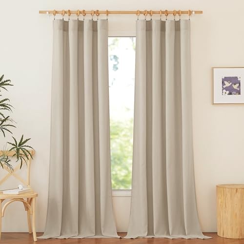 Thick Linen Curtains for Bedroom, Rod Pocket & 55"W x 95"L (Pack of 2) Angora - Picture 3 of 8