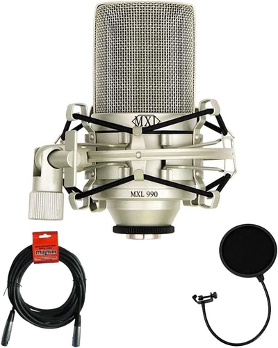 MXL 990 Large-Diaphragm Cardioid Condenser Microphone (Champagne) Bundle