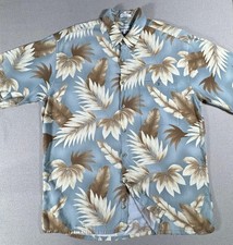 Pierre Cardin Hawaiian Shirt Men's Large Blue Brown Floral Rayon Button Up