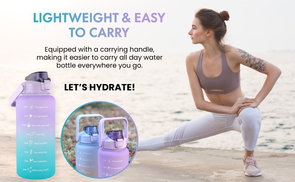 Half Gallon 64Oz Sport Motivational Water Bottle BPA Free with Straw Time Marker