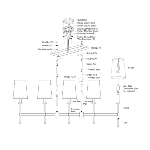 Vaxcel Lighting H0289 Camden 5 Light 46"W Linear Chandelier - Black - Picture 2 of 12