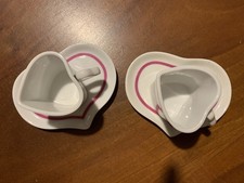 Ensemble 2 tasses à café + 2 soucoupes cœur blanc/rose céramique avec poignée