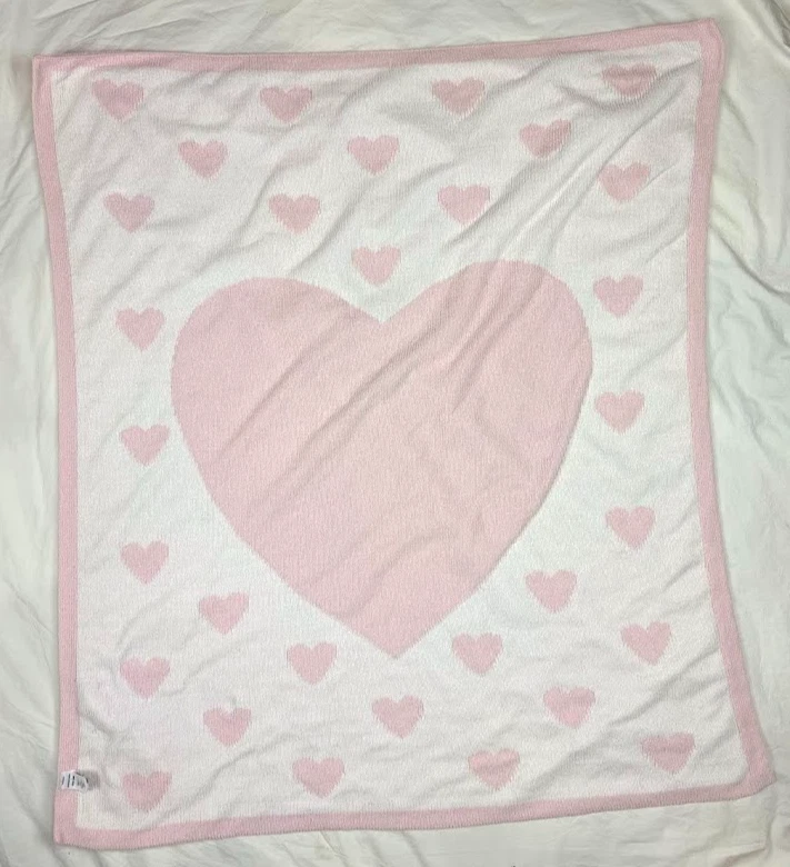 Nordstrom Bebé Rosa Blanco Corazón Chenilla Suave Reversible Manta Niña 30x40 Foto 3 de 3