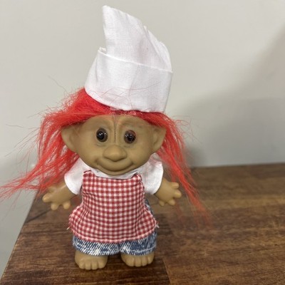 4'' Pizza BBQ Chef Troll Red Hair Check Plaid Apron Denim Jeans Hat Vintage 90s