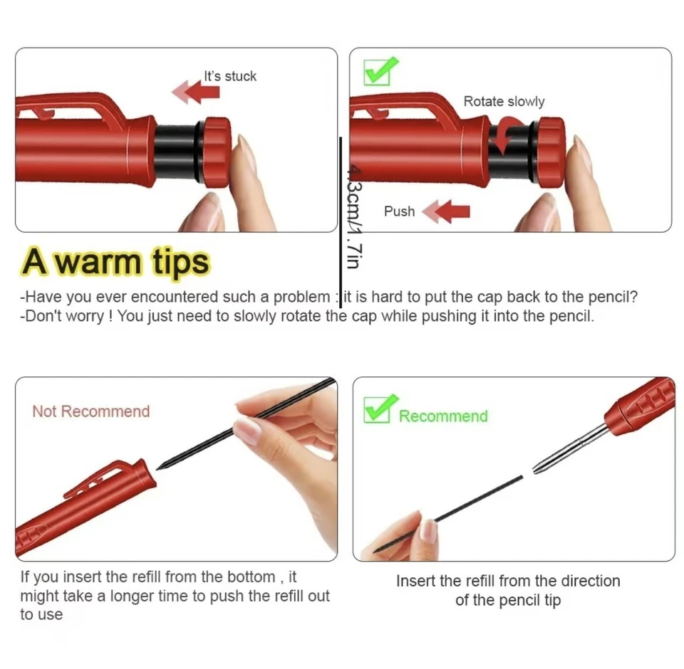 5Pcs Mechanical Carpenter Pencil, 36 Pcs Refills Needle Nose & Box - Image 4 of 4