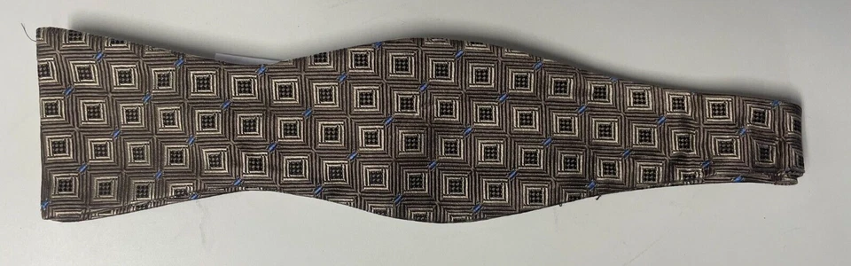 Bow Tie Men Silk Brown Beige Geometric SELF TIE Bowtie - Image 2 of 4