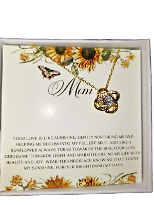 Mom Necklace Mothers Day Gift Mom Jewelry CZ Pendant Necklace SunFlower Msg Card