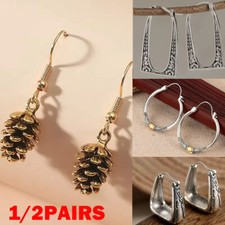 Silver/Gold Vintage Floral Engraved Hoop Earrings Alloy Ethnic Retro Women