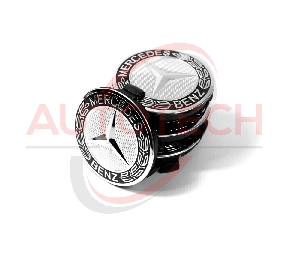 Set of 4 Center Caps Hubcaps for MercedesBenz AMG Black/Dark Blue/Silver Wreath - Image 4 of 4