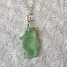 Seahorse Pendant Mint Green Sea Glass with 18" Silver Chain Beach/Costal