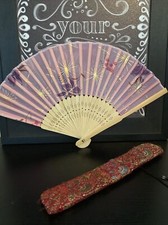 Vintage Colorful Fan Wood Fabric Folding Fan
