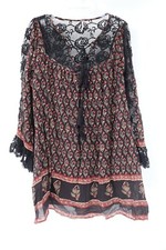 Vintage Free People Womens S paper thin sheer cotton lace block printed dress