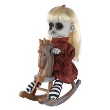 creepy doll on rocking horse