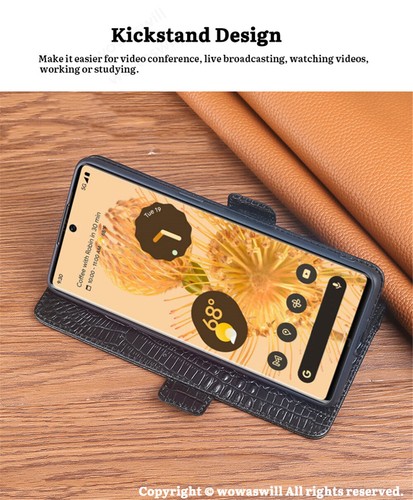 Real Cowhide Leather Wallet Case with Kickstand for Google Pixel - Picture 7 of 19