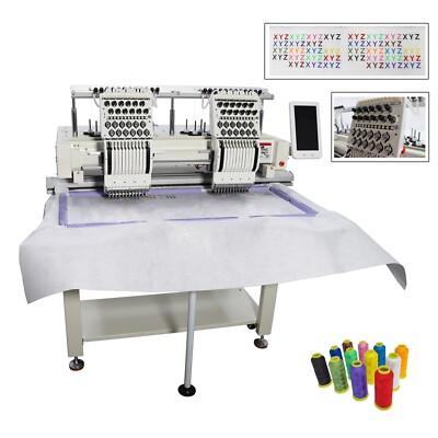 2 Head 12 Needle Commercial Auto Embroidery Machine with LCD Screen 12 Color DIY