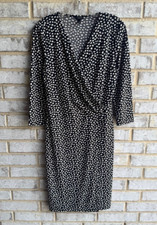 Talbots 3/4 Sleeve Jersey Heart Print Faux Wrap Dress Women's Size M