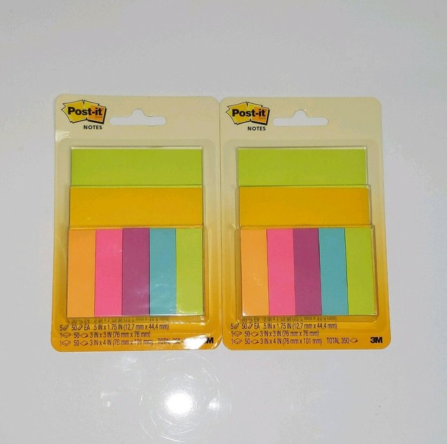 2X PostIt Notes, 1/2" x 13/4", 3" x 3", 3" x 4", Total 350 Notes