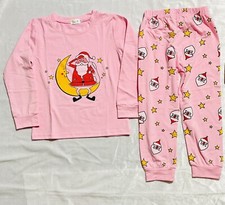 Kids Pajama Set Size 5T 120 Girls Pink Long Sleeve Christmas Santa Claus Moon