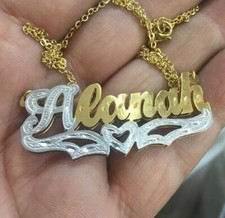 14k Gold Overlay Personalized 3D Name Necklace Plate TWO TONE/ n3