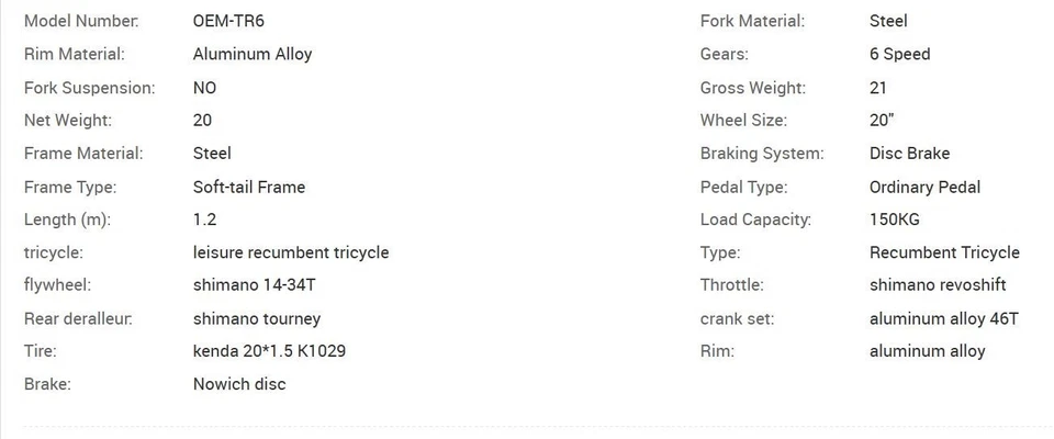 Fat Reifen 6 Geschwindigkeit Shimano Liegend 3 Rad Pedal Dreirad Fahrrad - Bild 3 von 3