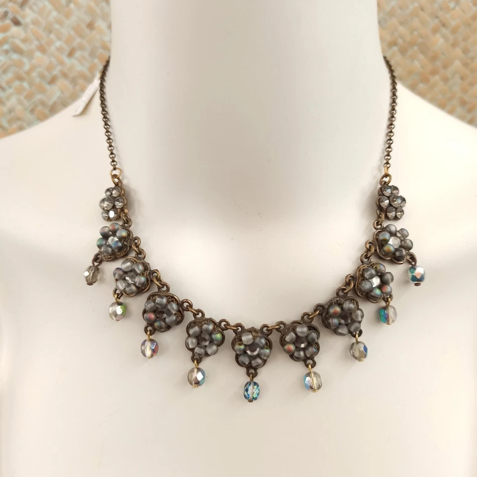 Michal Negrin ожерелье винтажный серый цветы люстра нагрудник бисер AB кристаллы винтажный - Изображение 2 из 4