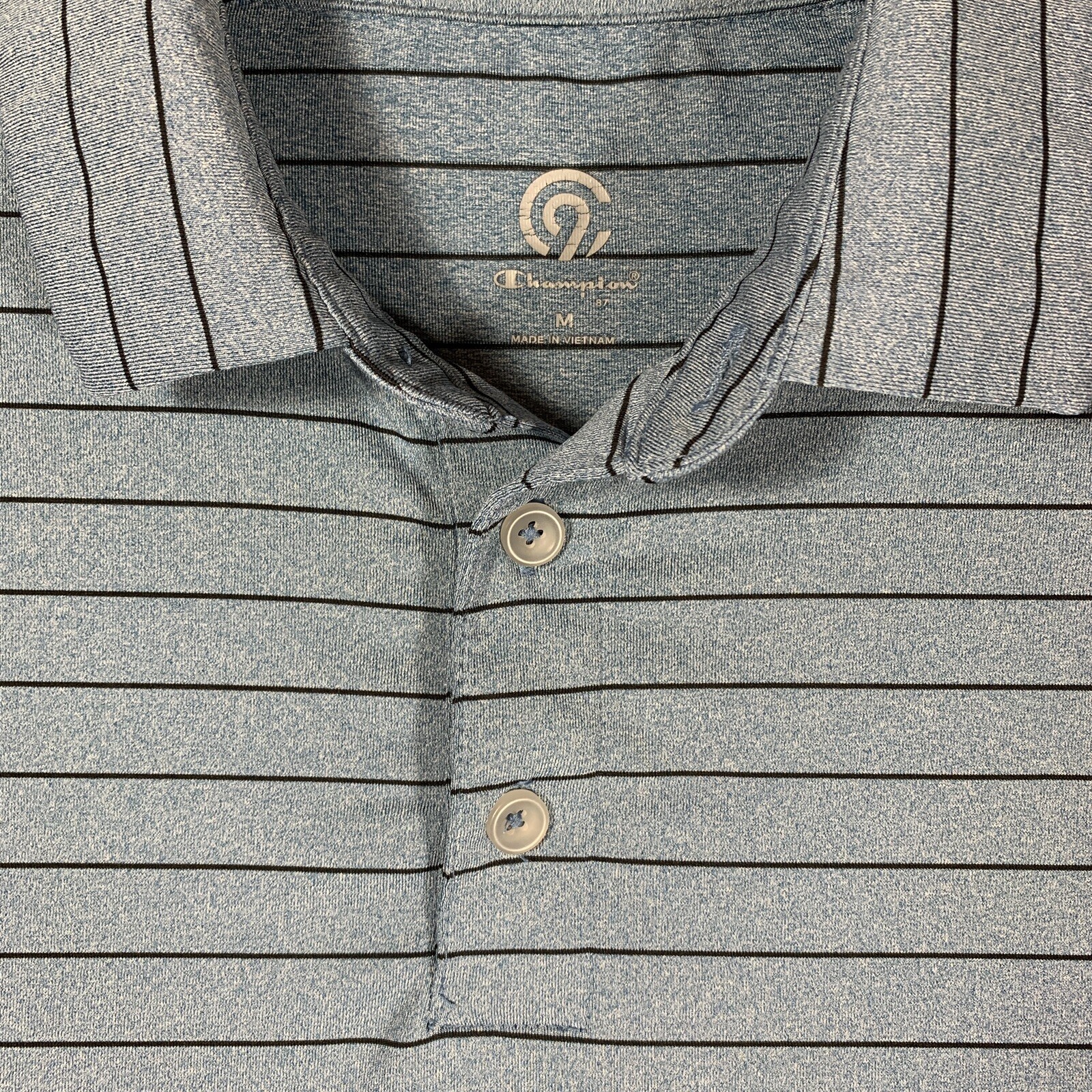 C9 Champion Mens M Short Sleeve Golf Polo Shirt Blue Stripe Embroidered Medium