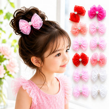 24 PCS Silk Lace Hair Bow Clips Hair Clip for Baby Girl Infants Toddler Kid 3.5"