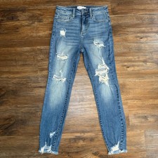 Cello Jeans High Rise ankle Skinny Medium Wash Size 3 distressed Raw Hem STRETCH