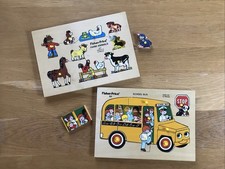 Vintage Fisher Price Peg Puzzles - Wooden Board Kids' Puzzles - Lot Of 2 - 1970s