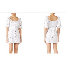 Saylor Dina White Eyelet Lace Dainty Floral Button Front Midi Dress Women's S