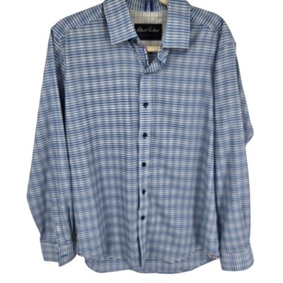 Robert Graham Shirt Mens Large Blue Check Tailored Fit Long Sleeve Button