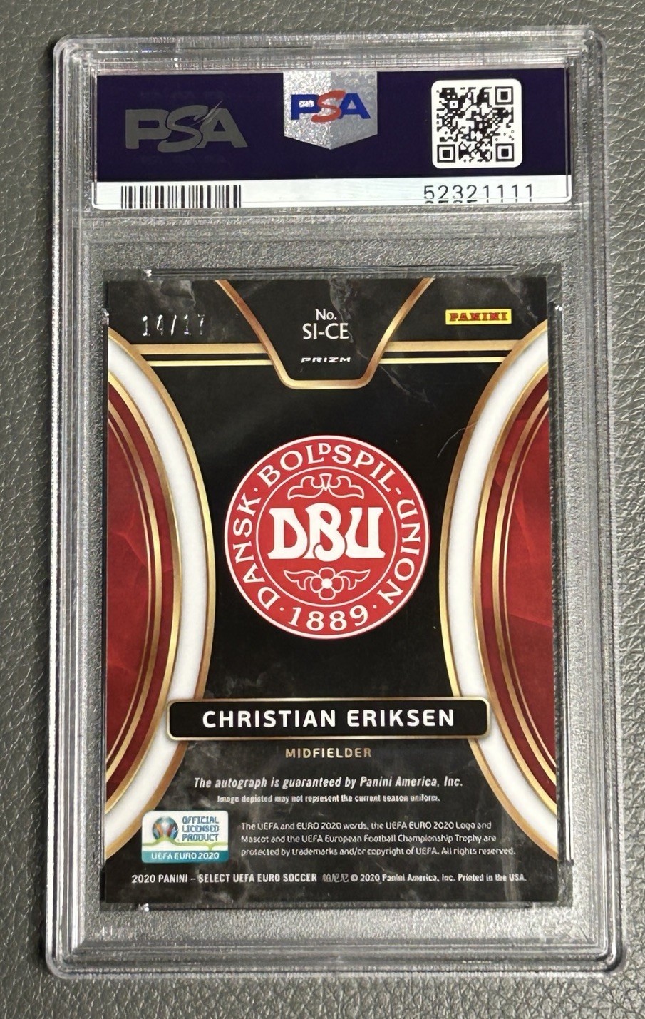 2020 Select UEFA Euro Christian Ericksen Signatures Green Prizm Auto PSA 14/17 view 3