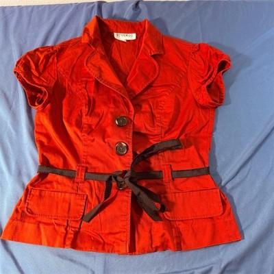 Women's Fall Orange Short Sleeve Button Down Shirt  with Belt Size 6 studio 1