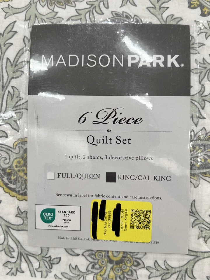 Madison Park 6-Piece King/Cal King Green Bold Paisley Pattern Soft Quilt Set NEW - Image 2 of 3