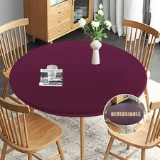 Obstal Fitted Round Table Cloth, Reversible Waterproof Stain Resistant Elasti...