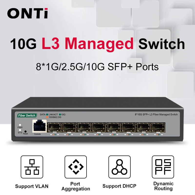 ONTi 8-Port 10Gb SFP+ L3 Managed Network Switch VLAN DHCP Routing