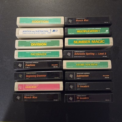 Lot of 16 TI-99/4A Computer Cartridges Game Facemaker Invaders Munch Man Hangman