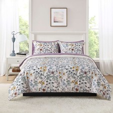 Reversible forter and Sheet Set 7 Piece Full Size White Multi Floral Pattern