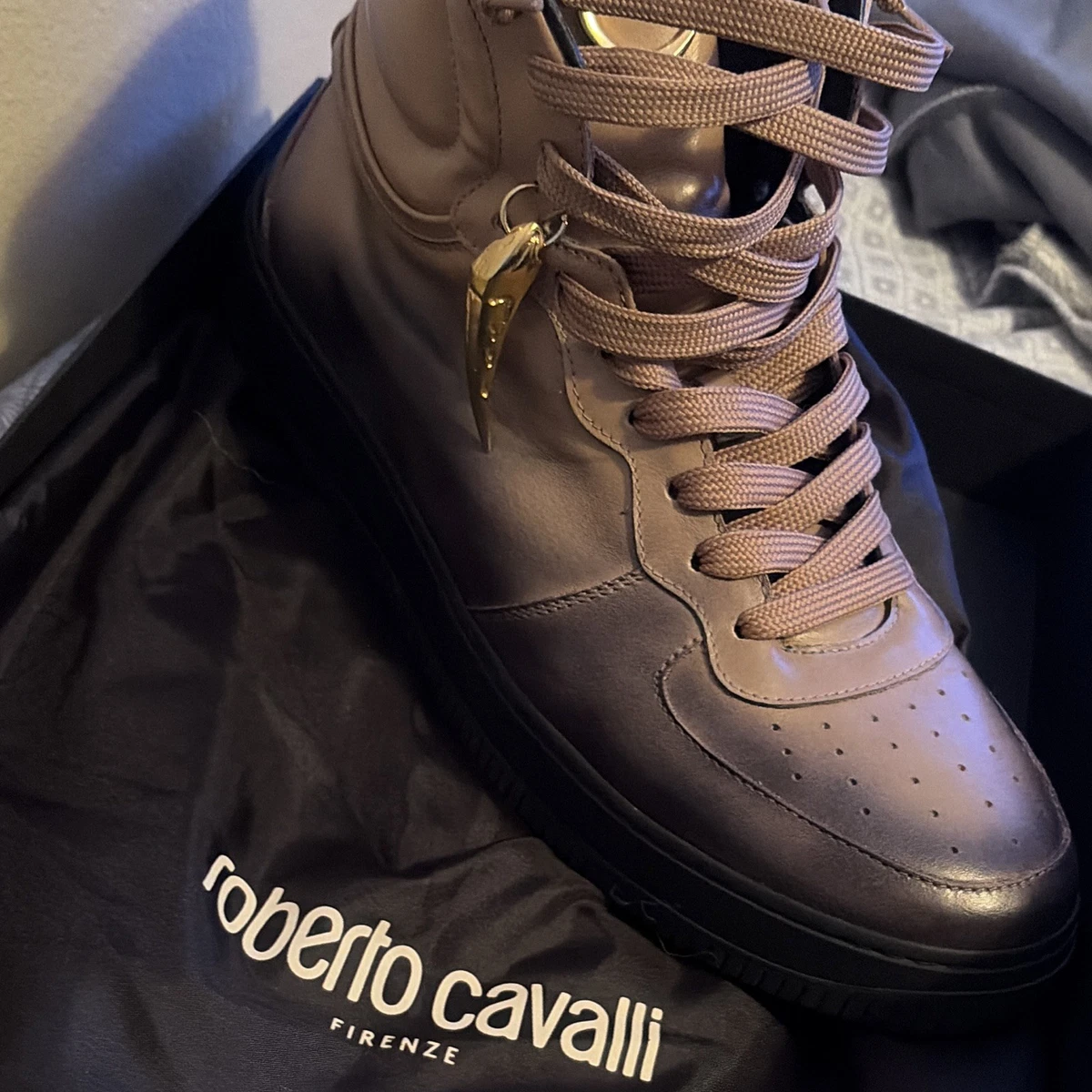 ROBERTO CAVALLI | Blue Leather Sneakers / Trainers in Size EU 44 / US 11 Roberto Cavalli Class mens shoes Size 11 44Black Leather and  main image 4