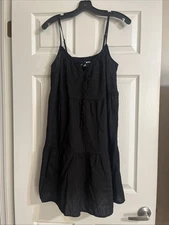 Old Navy Midi Cami Swing Dress Size S Cotton Poplin Black Vacation Sundress