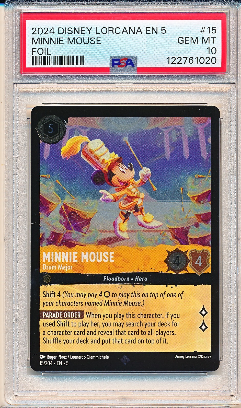 2024 DISNEY LORCANA EN-5 SHIMMERING SKIES MINNIE MOUSE 15 SUPER RARE FOIL PSA 10
