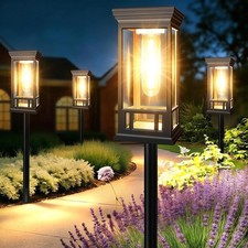 10 Pack Tall Bright Solar Pathway Lights Auto On Off Waterproof Garden Lamps