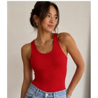 Babaton Aritzia Contour Racerback Bodysuit Red Thong Size XS