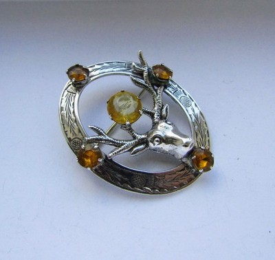 Brooch  Sterling Silver 925  Scottish Stag Brooch Made in 1948 (C7FV)