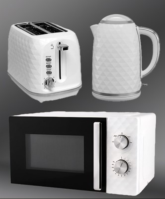 Wasserkocher Toaster Mikrowelle passendes Set weiß stilvoll Rautenoptik elegant Geschenk